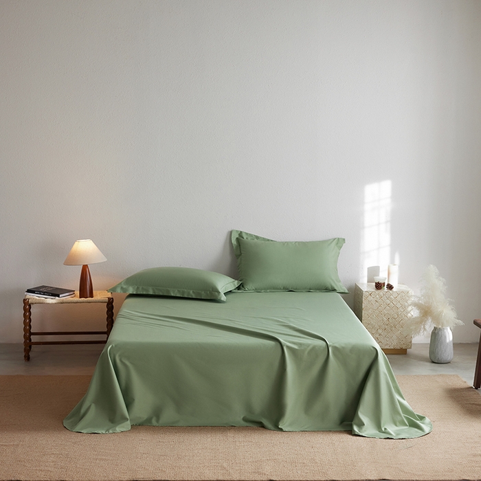 91家纺网 家纺一手货源 找家纺 轩和家居 2025新款50S贡缎长绒棉纯棉单床单单品床单床单单件 抹茶绿