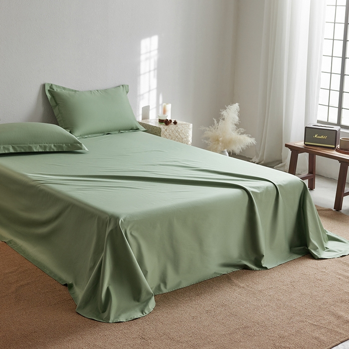91家纺网 家纺一手货源 找家纺 轩和家居 2025新款50S贡缎长绒棉纯棉单床单单品床单床单单件 抹茶绿