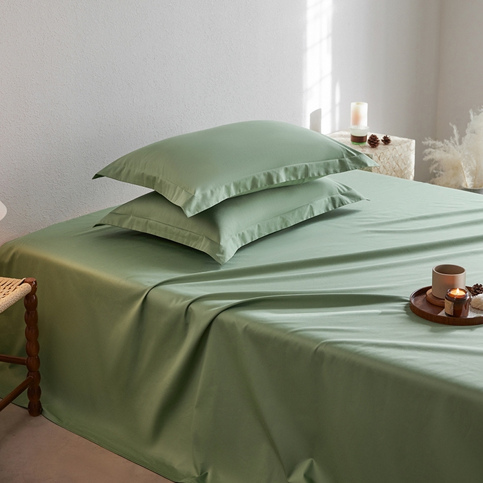 91家纺网 家纺一手货源 找家纺 轩和家居 2025新款50S贡缎长绒棉纯棉单床单单品床单床单单件 抹茶绿