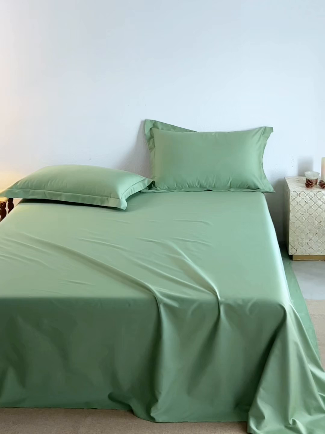 91家纺网 家纺一手货源 找家纺 轩和家居 2025新款50S贡缎长绒棉纯棉单床单单品床单床单单件 抹茶绿