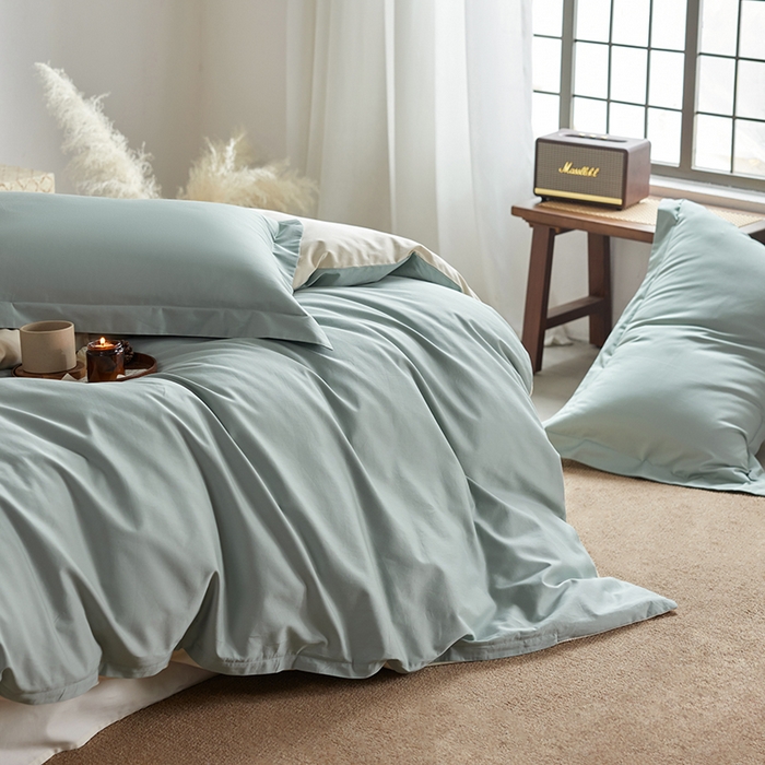 91家纺网 家纺一手货源 找家纺 轩和家居 2025新款50S贡缎长绒棉纯棉四件套 薄荷绿+浅香槟