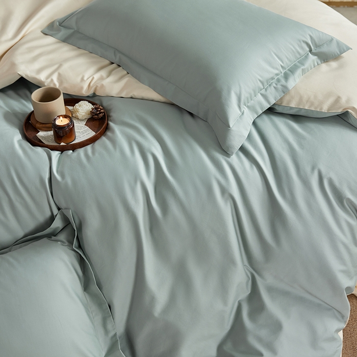 91家纺网 家纺一手货源 找家纺 轩和家居 2025新款50S贡缎长绒棉纯棉四件套 薄荷绿+浅香槟