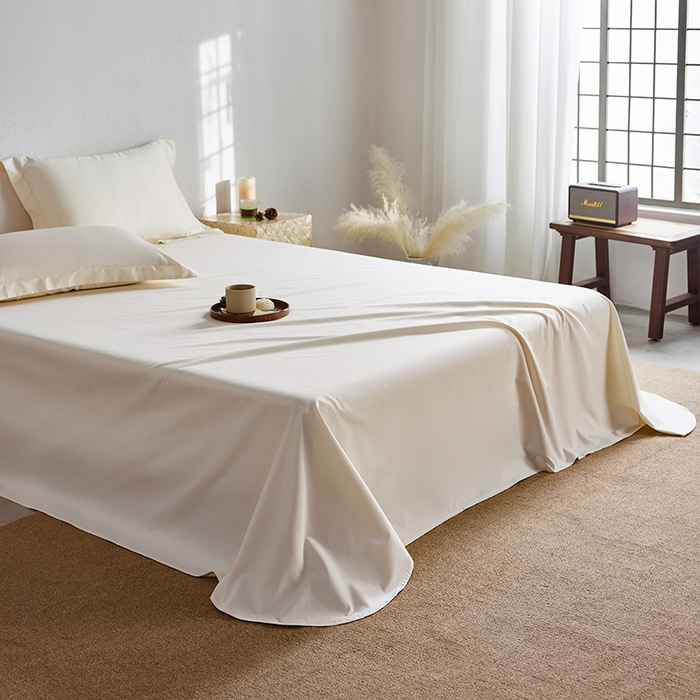 91家纺网 家纺一手货源 找家纺 轩和家居 2025新款50S贡缎长绒棉纯棉单床单单品床单床单单件 奶芋黄