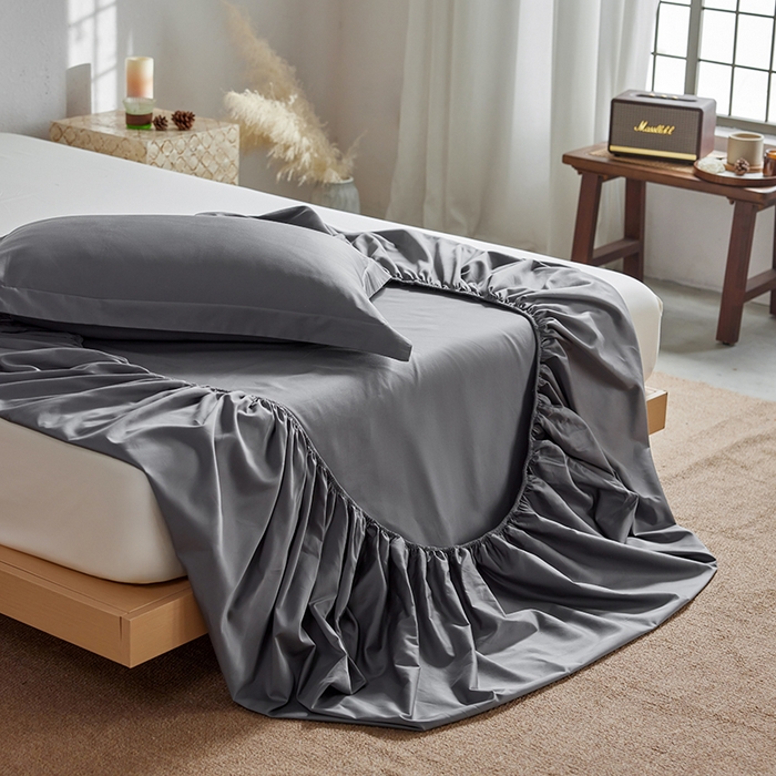 91家纺网 家纺一手货源 找家纺 轩和家居 2025新款50S贡缎长绒棉纯棉单床笠单品床笠床笠单件 梦境灰