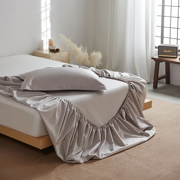 91家纺网 家纺一手货源 找家纺 轩和家居 2025新款50S贡缎长绒棉纯棉单床笠单品床笠床笠单件 迷雾灰