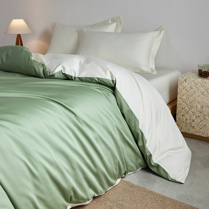 轩和家居 2025新款50S贡缎长绒棉纯棉单被套单品被套被套单件 抹茶绿+奶芋黄