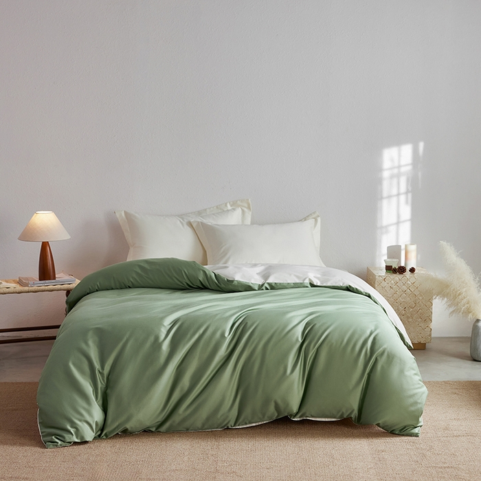 91家纺网 家纺一手货源 找家纺 轩和家居 2025新款50S贡缎长绒棉纯棉单被套单品被套被套单件 抹茶绿+奶芋黄