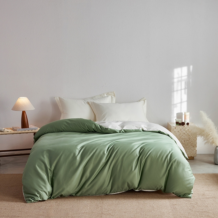 91家纺网 家纺一手货源 找家纺 轩和家居 2025新款50S贡缎长绒棉纯棉单被套单品被套被套单件 抹茶绿+奶芋黄