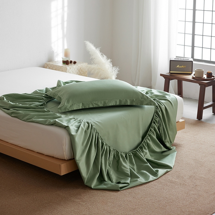 91家纺网 家纺一手货源 找家纺 轩和家居 2025新款50S贡缎长绒棉纯棉单床笠单品床笠床笠单件 抹茶绿