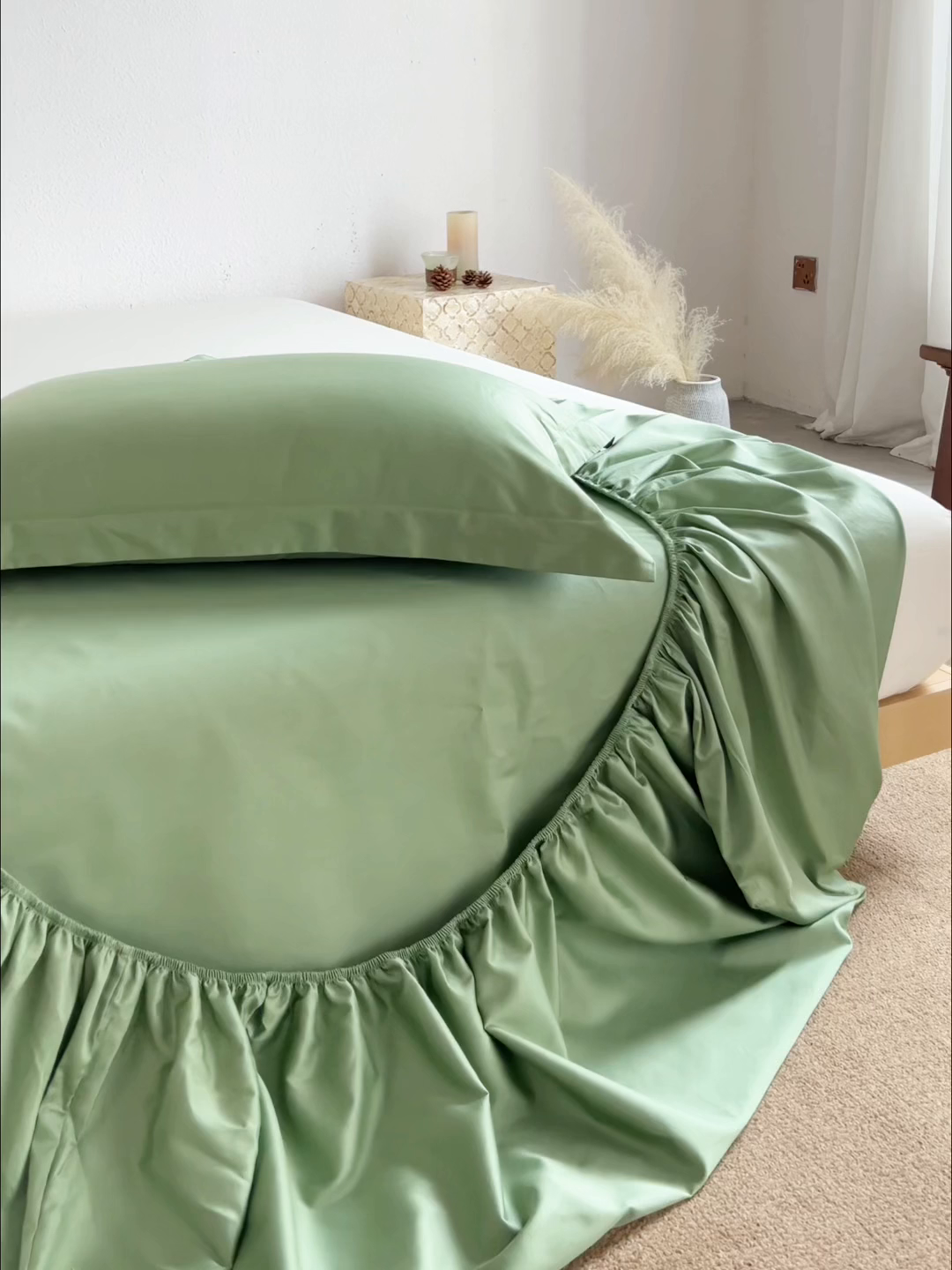 91家纺网 家纺一手货源 找家纺 轩和家居 2025新款50S贡缎长绒棉纯棉单床笠单品床笠床笠单件 抹茶绿