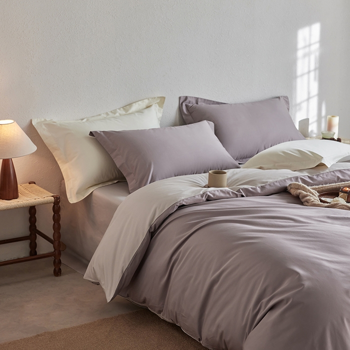 91家纺网 家纺一手货源 找家纺 轩和家居 2025新款50S贡缎长绒棉纯棉四件套 丹麦紫+迷雾灰