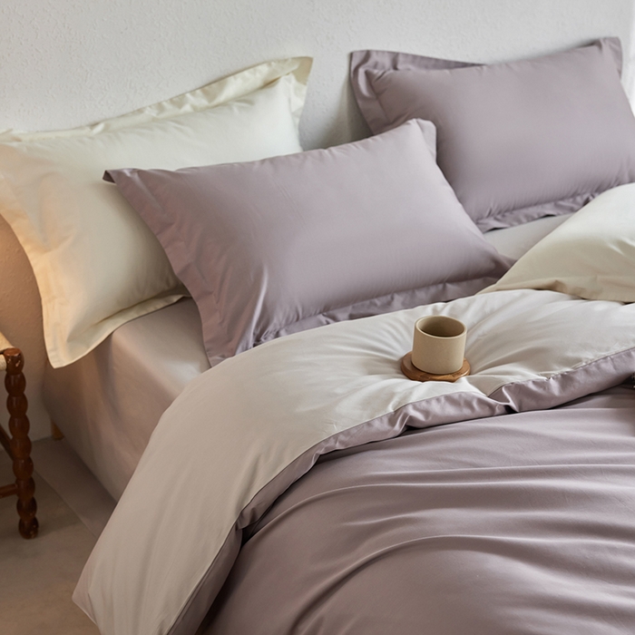 91家纺网 家纺一手货源 找家纺 轩和家居 2025新款50S贡缎长绒棉纯棉四件套 丹麦紫+迷雾灰