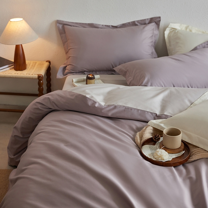91家纺网 家纺一手货源 找家纺 轩和家居 2025新款50S贡缎长绒棉纯棉四件套 丹麦紫+迷雾灰