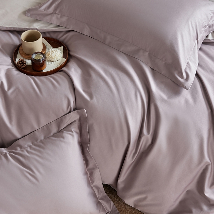 91家纺网 家纺一手货源 找家纺 轩和家居 2025新款50S贡缎长绒棉纯棉四件套 丹麦紫+迷雾灰