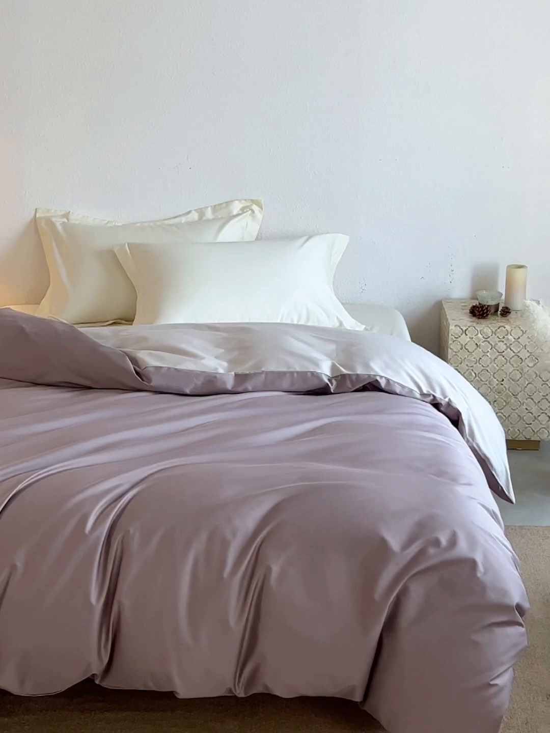 91家纺网 家纺一手货源 找家纺 轩和家居 2025新款50S贡缎长绒棉纯棉四件套 丹麦紫+迷雾灰