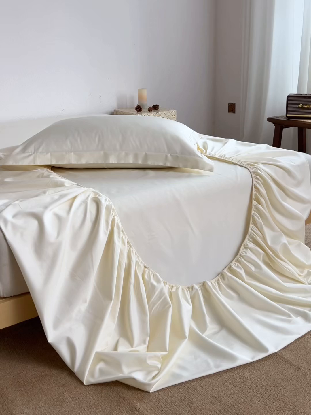 91家纺网 家纺一手货源 找家纺 轩和家居 2025新款50S贡缎长绒棉纯棉单床笠单品床笠床笠单件 奶芋黄