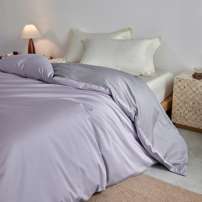 轩和家居 2025新款50S贡缎长绒棉纯棉单被套单品被套被套单件 仙仙紫+雅士灰