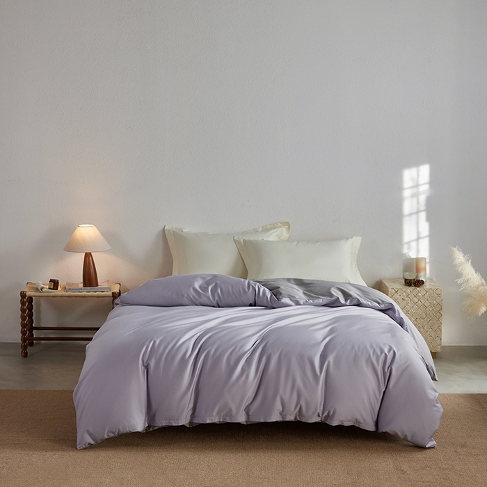 91家纺网 家纺一手货源 找家纺 轩和家居 2025新款50S贡缎长绒棉纯棉单被套单品被套被套单件 仙仙紫+雅士灰