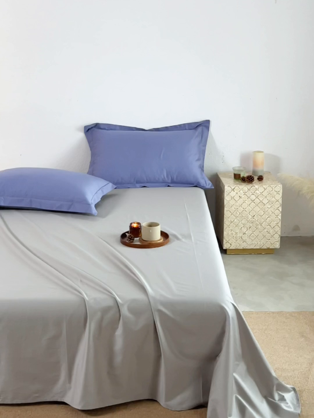 91家纺网 家纺一手货源 找家纺 轩和家居 2025新款50S贡缎长绒棉纯棉单床单单品床单床单单件 雅士灰