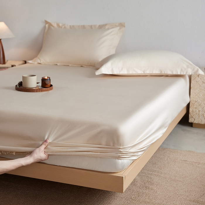 91家纺网 家纺一手货源 找家纺 轩和家居 2025新款50S贡缎长绒棉纯棉单床笠单品床笠床笠单件 浅香槟