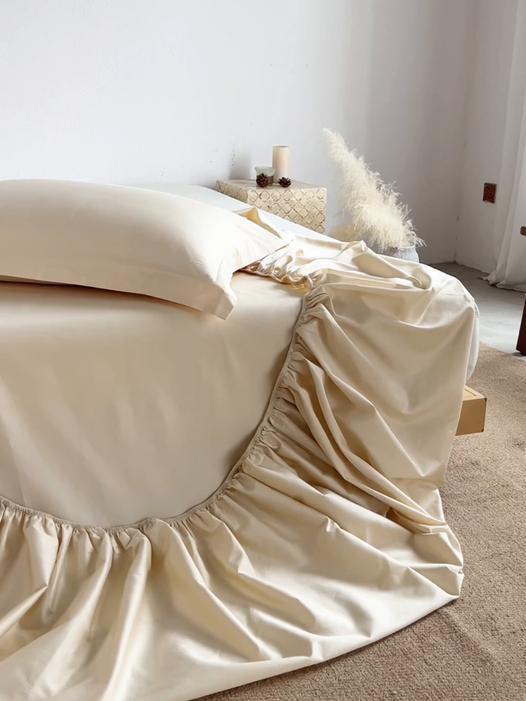91家纺网 家纺一手货源 找家纺 轩和家居 2025新款50S贡缎长绒棉纯棉单床笠单品床笠床笠单件 浅香槟