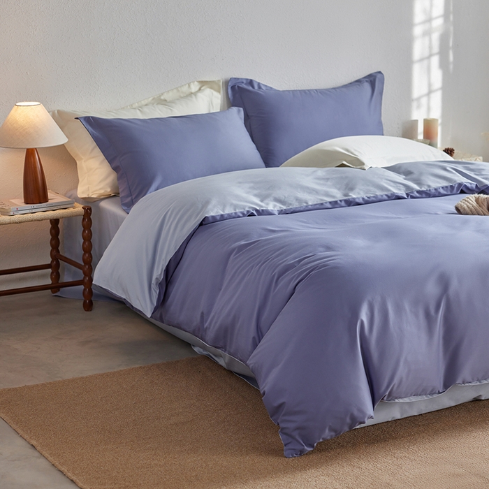 91家纺网 家纺一手货源 找家纺 轩和家居 2025新款50S贡缎长绒棉纯棉四件套 海茵蓝+碧落蓝