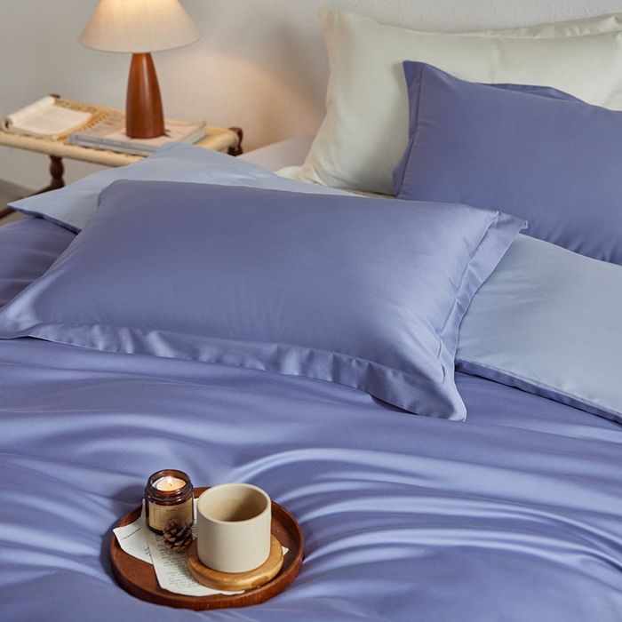 91家纺网 家纺一手货源 找家纺 轩和家居 2025新款50S贡缎长绒棉纯棉四件套 海茵蓝+碧落蓝