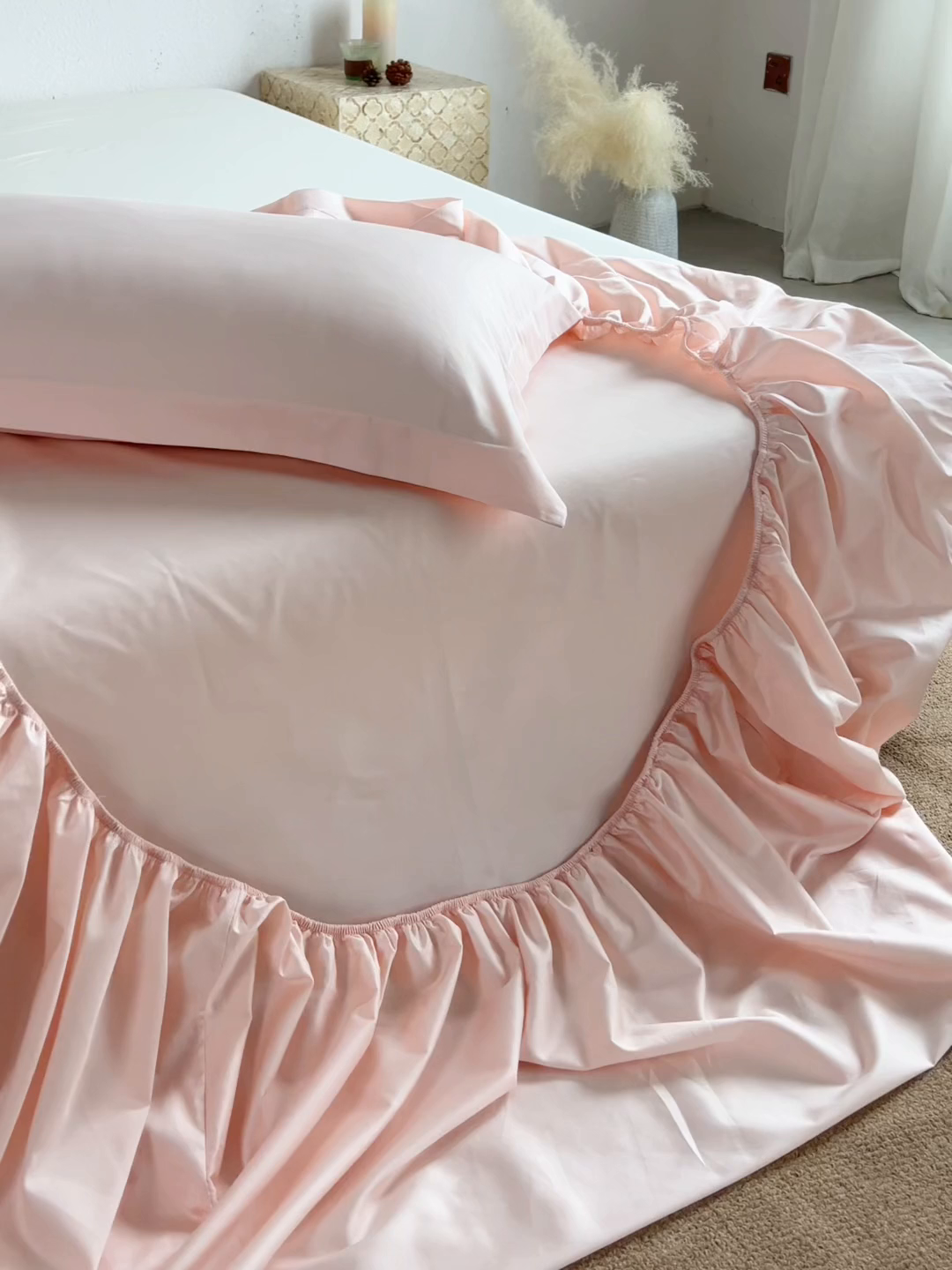 91家纺网 家纺一手货源 找家纺 轩和家居 2025新款50S贡缎长绒棉纯棉单床笠单品床笠床笠单件 夏恋粉