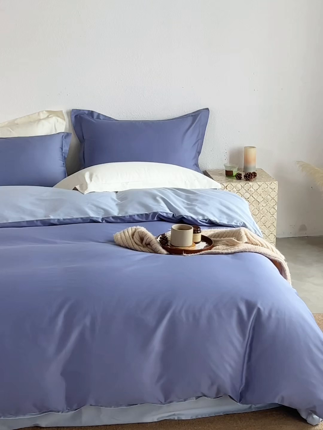91家纺网 家纺一手货源 找家纺 轩和家居 2025新款50S贡缎长绒棉纯棉四件套 海茵蓝+碧落蓝