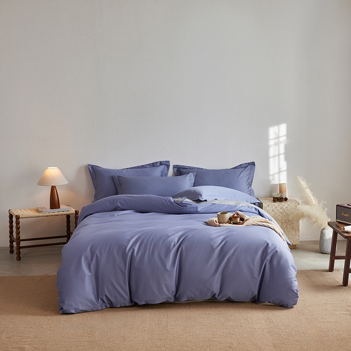 91家纺网 家纺一手货源 找家纺 轩和家居 2025新款50S贡缎长绒棉纯棉四件套 海茵蓝+雅士灰