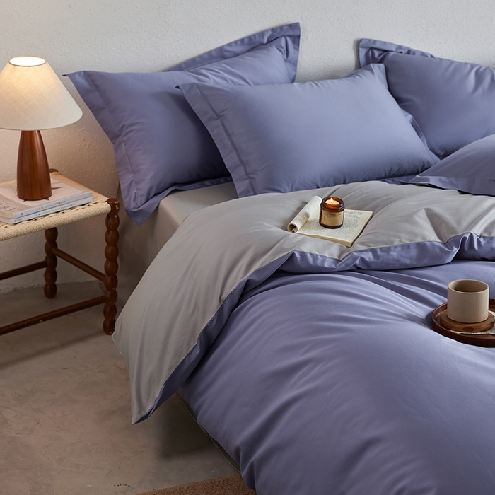 91家纺网 家纺一手货源 找家纺 轩和家居 2025新款50S贡缎长绒棉纯棉四件套 海茵蓝+雅士灰