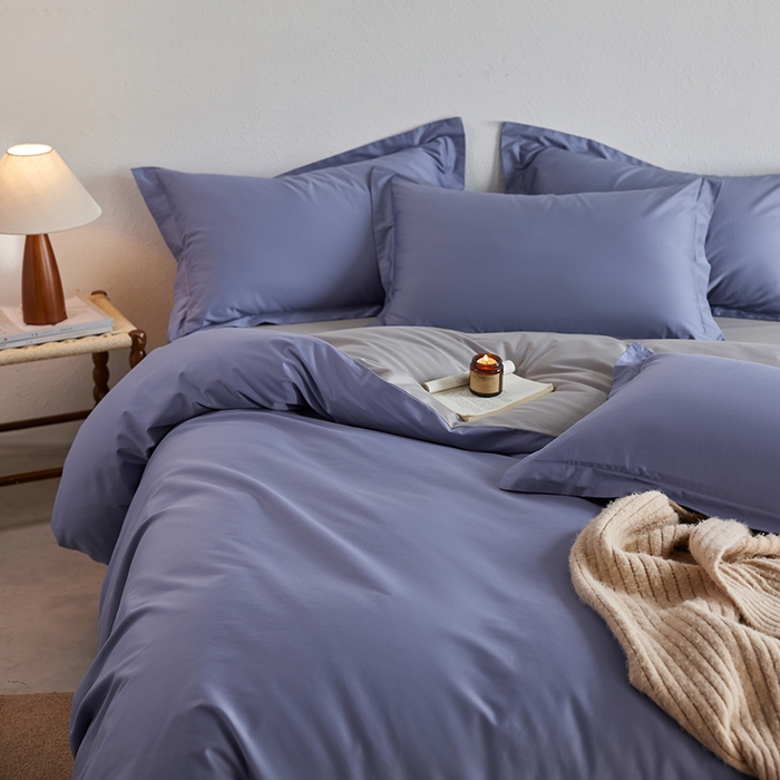 91家纺网 家纺一手货源 找家纺 轩和家居 2025新款50S贡缎长绒棉纯棉四件套 海茵蓝+雅士灰