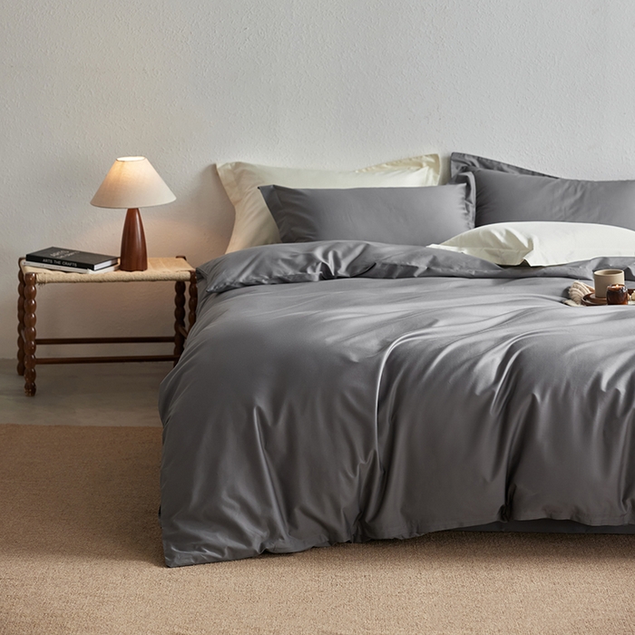 91家纺网 家纺一手货源 找家纺 轩和家居 2025新款50S贡缎长绒棉纯棉四件套 梦境灰