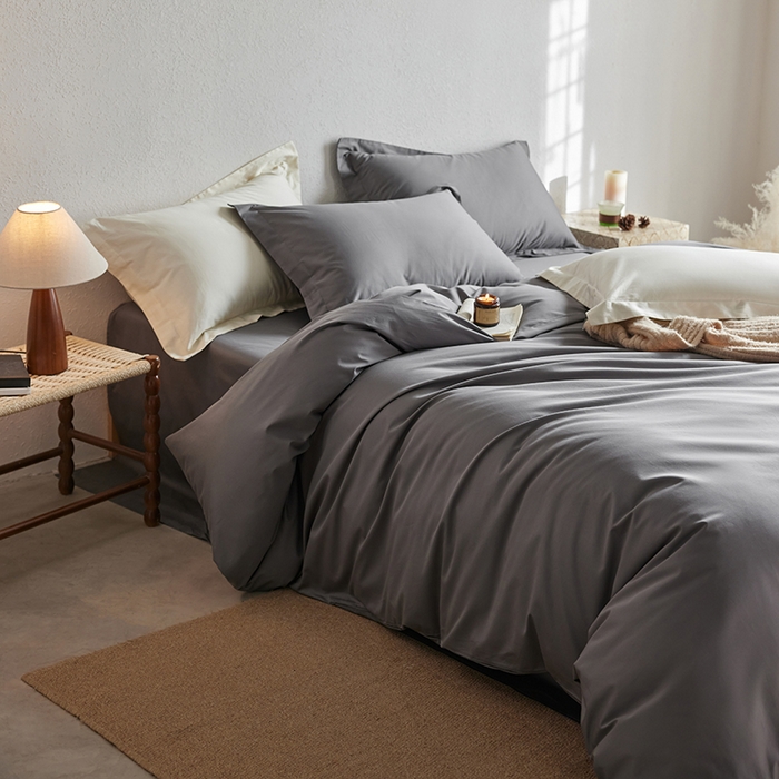 91家纺网 家纺一手货源 找家纺 轩和家居 2025新款50S贡缎长绒棉纯棉四件套 梦境灰