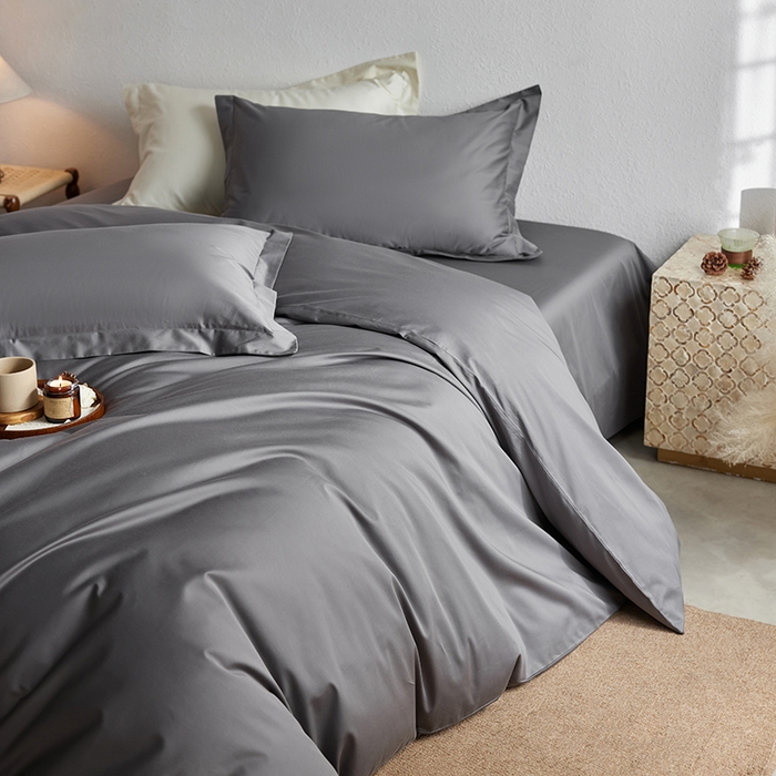 91家纺网 家纺一手货源 找家纺 轩和家居 2025新款50S贡缎长绒棉纯棉四件套 梦境灰