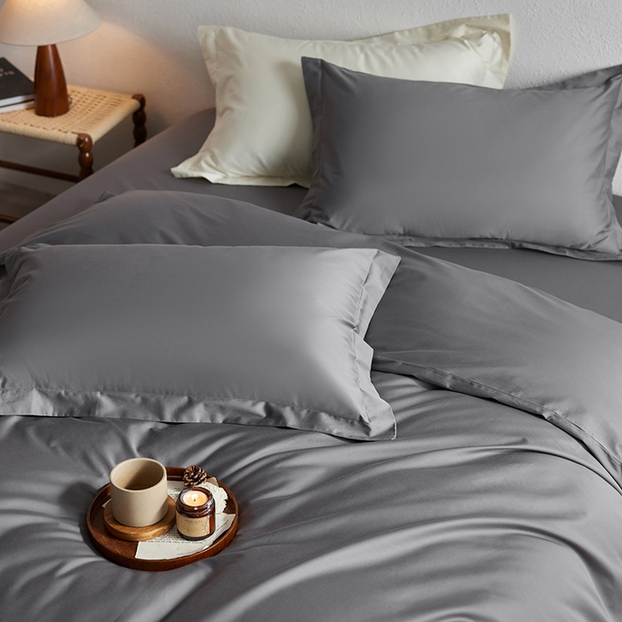 91家纺网 家纺一手货源 找家纺 轩和家居 2025新款50S贡缎长绒棉纯棉四件套 梦境灰