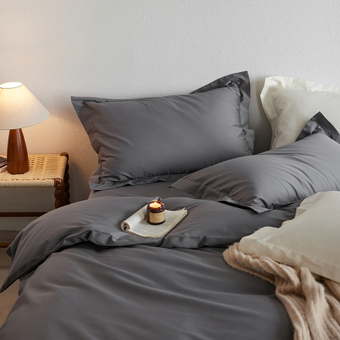 91家纺网 家纺一手货源 找家纺 轩和家居 2025新款50S贡缎长绒棉纯棉四件套 梦境灰