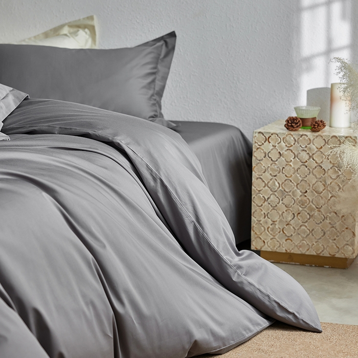 91家纺网 家纺一手货源 找家纺 轩和家居 2025新款50S贡缎长绒棉纯棉四件套 梦境灰