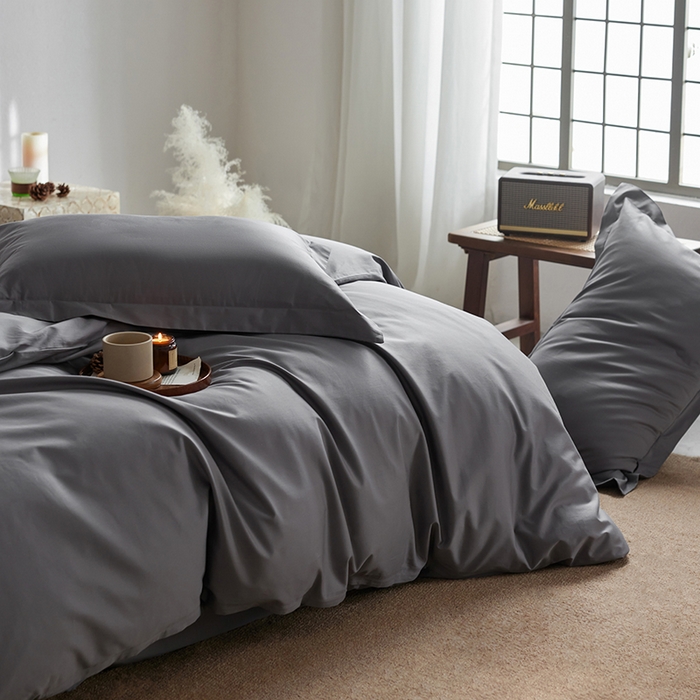 91家纺网 家纺一手货源 找家纺 轩和家居 2025新款50S贡缎长绒棉纯棉四件套 梦境灰