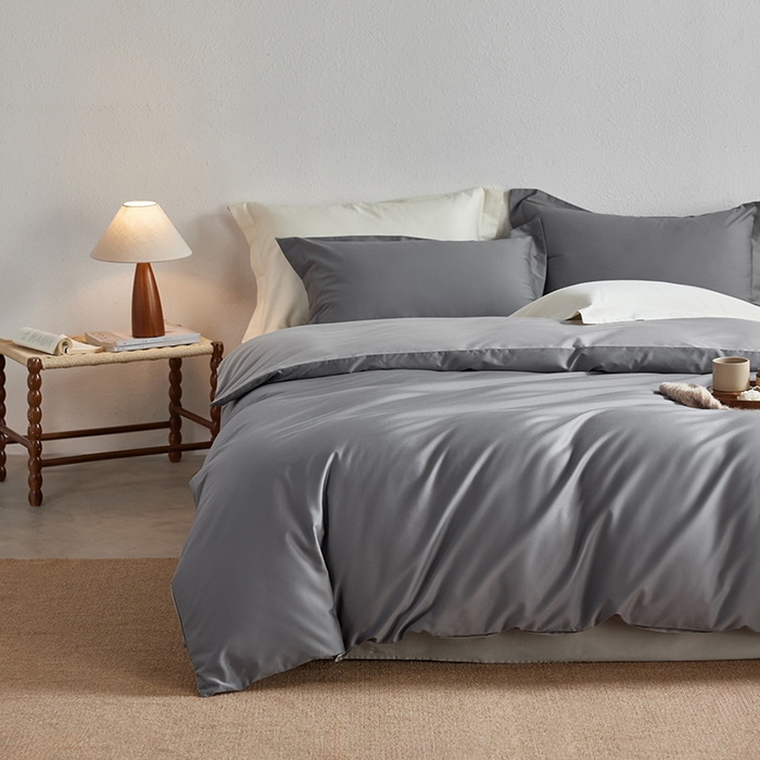 91家纺网 家纺一手货源 找家纺 轩和家居 2025新款50S贡缎长绒棉纯棉四件套 梦境灰+雅士灰
