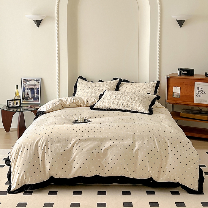 91家纺网 家纺一手货源 找家纺 美梦家纺 2025新款法式赫本风水洗棉床盖四件套系列