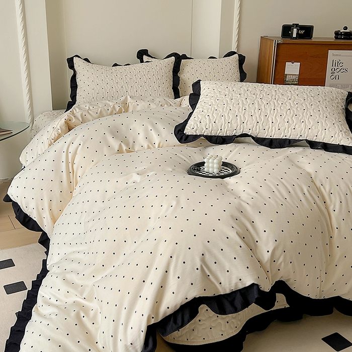 91家纺网 家纺一手货源 找家纺 美梦家纺 2025新款法式赫本风水洗棉床盖四件套系列