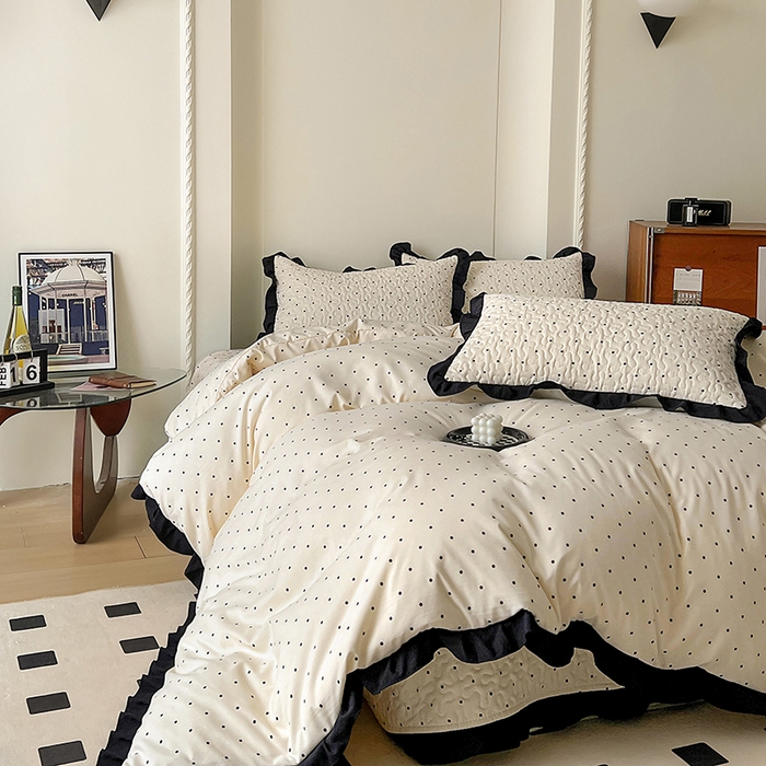 91家纺网 家纺一手货源 找家纺 美梦家纺 2025新款法式赫本风水洗棉床盖四件套系列