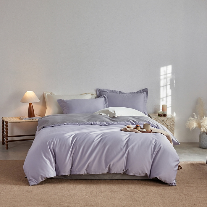 91家纺网 家纺一手货源 找家纺 轩和家居 2025新款50S贡缎长绒棉纯棉四件套 仙仙紫+雅士灰