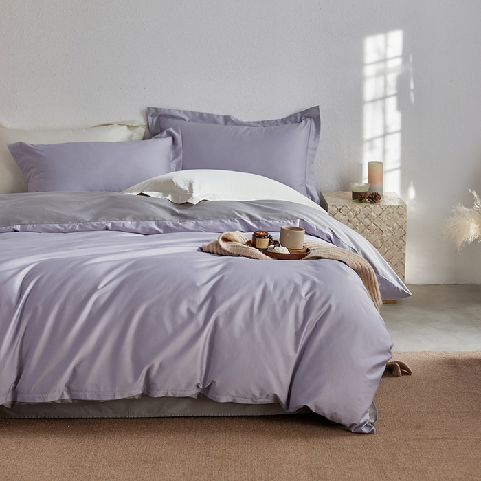 91家纺网 家纺一手货源 找家纺 轩和家居 2025新款50S贡缎长绒棉纯棉四件套 仙仙紫+雅士灰