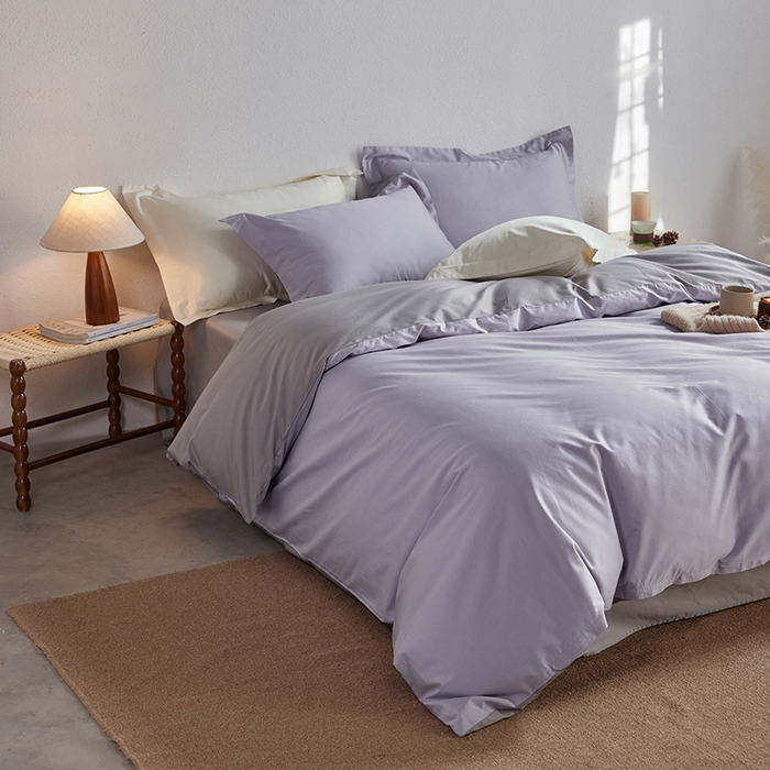 91家纺网 家纺一手货源 找家纺 轩和家居 2025新款50S贡缎长绒棉纯棉四件套 仙仙紫+雅士灰