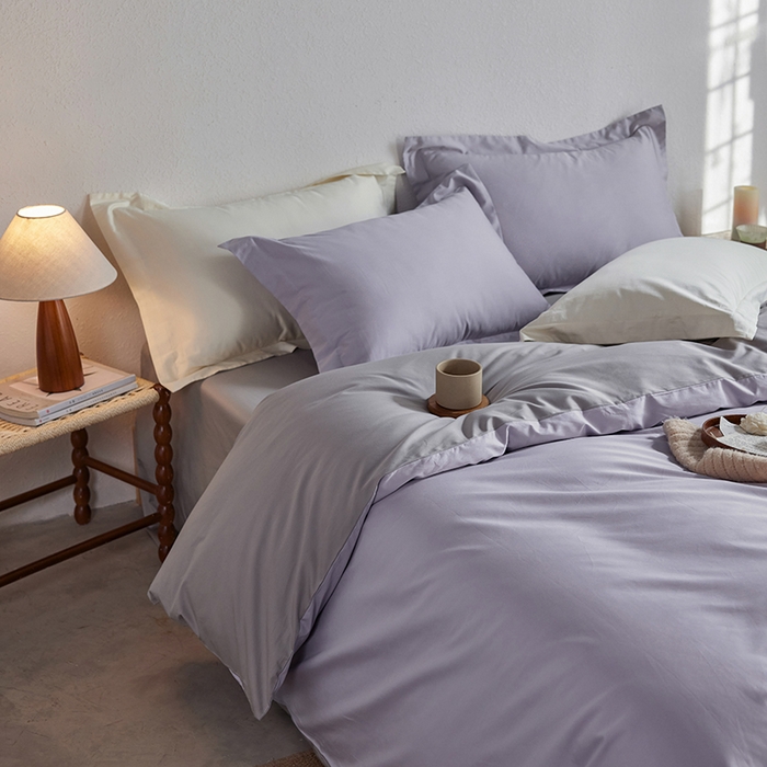 91家纺网 家纺一手货源 找家纺 轩和家居 2025新款50S贡缎长绒棉纯棉四件套 仙仙紫+雅士灰
