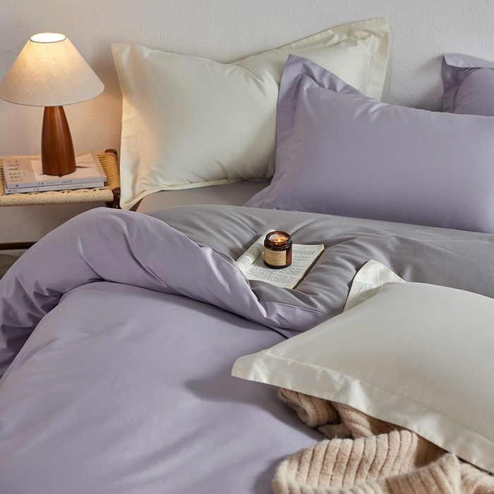 91家纺网 家纺一手货源 找家纺 轩和家居 2025新款50S贡缎长绒棉纯棉四件套 仙仙紫+雅士灰