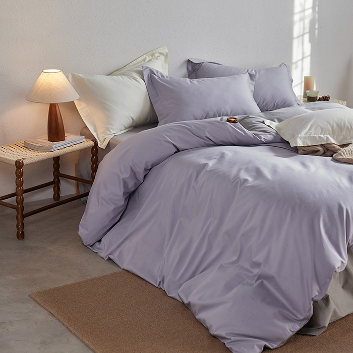 91家纺网 家纺一手货源 找家纺 轩和家居 2025新款50S贡缎长绒棉纯棉四件套 仙仙紫+雅士灰