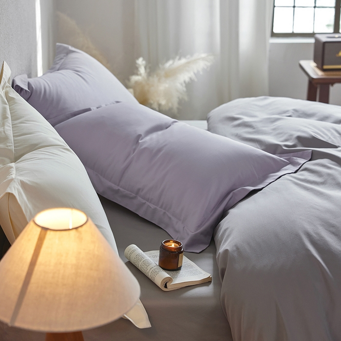 91家纺网 家纺一手货源 找家纺 轩和家居 2025新款50S贡缎长绒棉纯棉四件套 仙仙紫+雅士灰